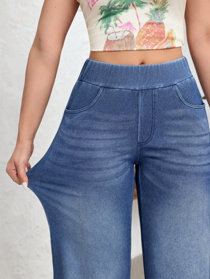 Plus Size High-Waist Tummy Control Stretch Wide-Leg Jeans