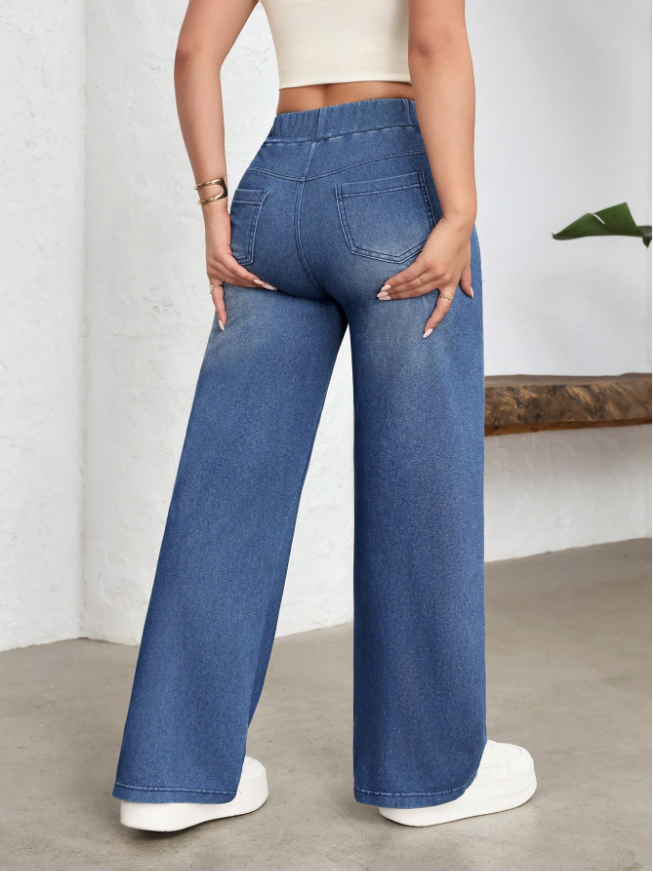 Plus Size High-Waist Tummy Control Stretch Wide-Leg Jeans