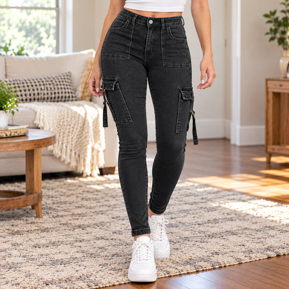 Women's Stretch Slim-Fit Denim Cargo Pants