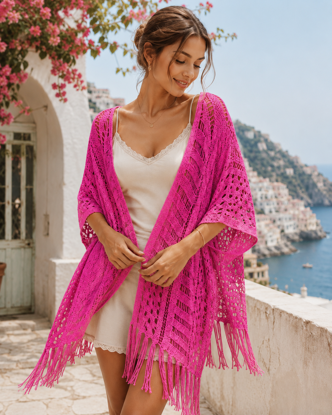 👙Boho Crochet Fringe Cardigan – Lightweight Beach Cover-Up