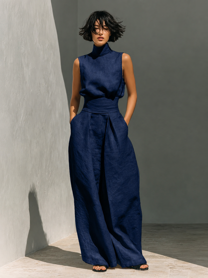 ✨Elegant High-Neck Two-Piece Wide-Leg Pants Set