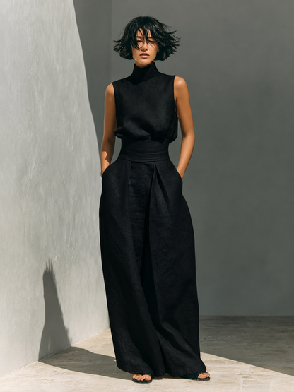 ✨Elegant High-Neck Two-Piece Wide-Leg Pants Set