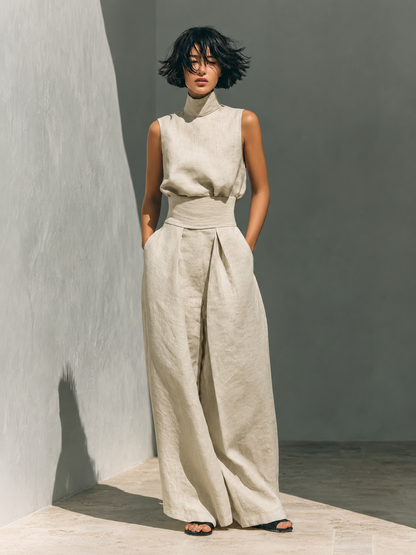 ✨Elegant High-Neck Two-Piece Wide-Leg Pants Set