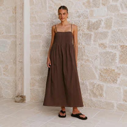 ✨Pleated Smocked-Back Spaghetti Strap Flowy Maxi Dress