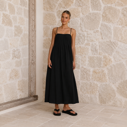 ✨Pleated Smocked-Back Spaghetti Strap Flowy Maxi Dress