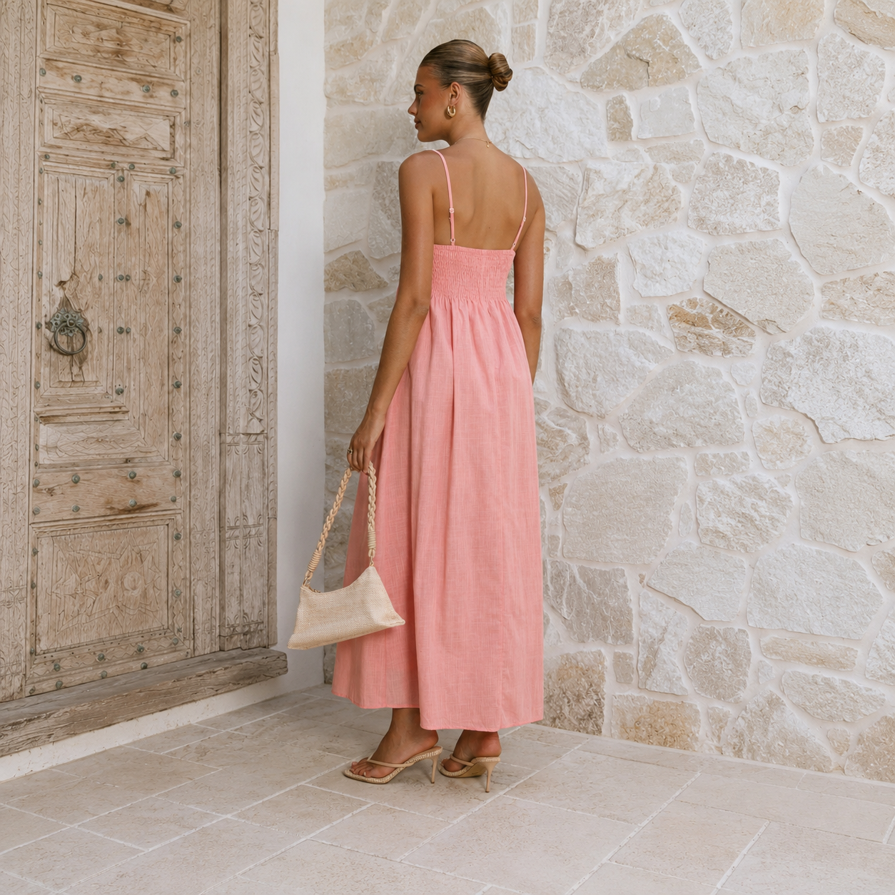 ✨Pleated Smocked-Back Spaghetti Strap Flowy Maxi Dress