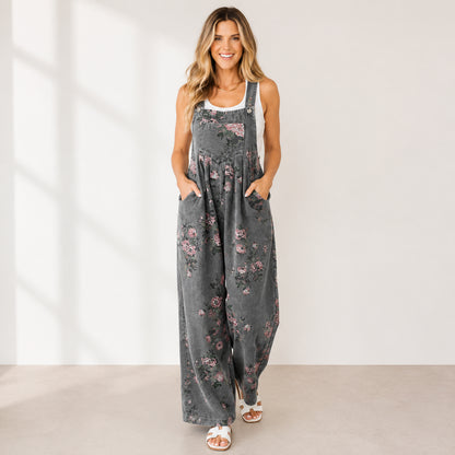 Floral Wide-Leg Denim Jumpsuit