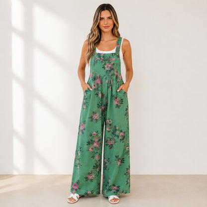 Floral Wide-Leg Denim Jumpsuit