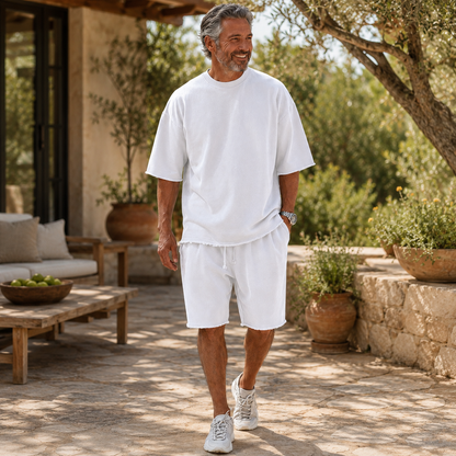 Men's Vintage Raw-Hem Relaxed Two-Piece Set