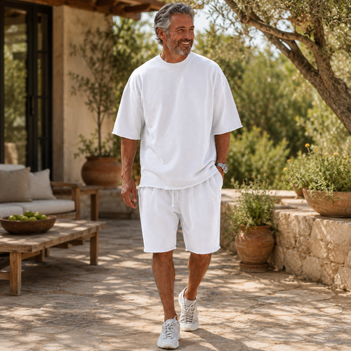 Men's Vintage Raw-Hem Relaxed Two-Piece Set
