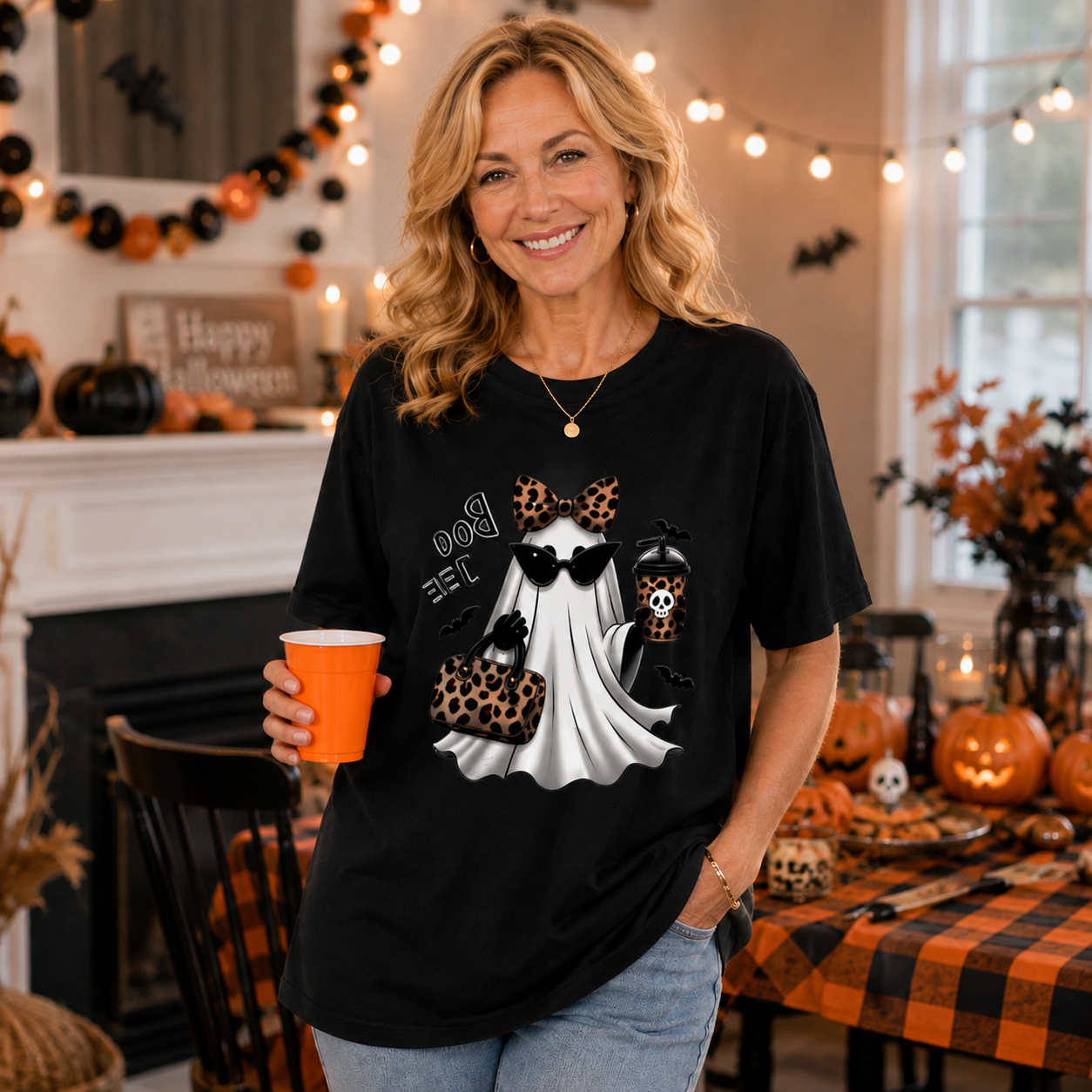Women's Leopard Ghost "BOO-JEE" Halloween T-Shirt