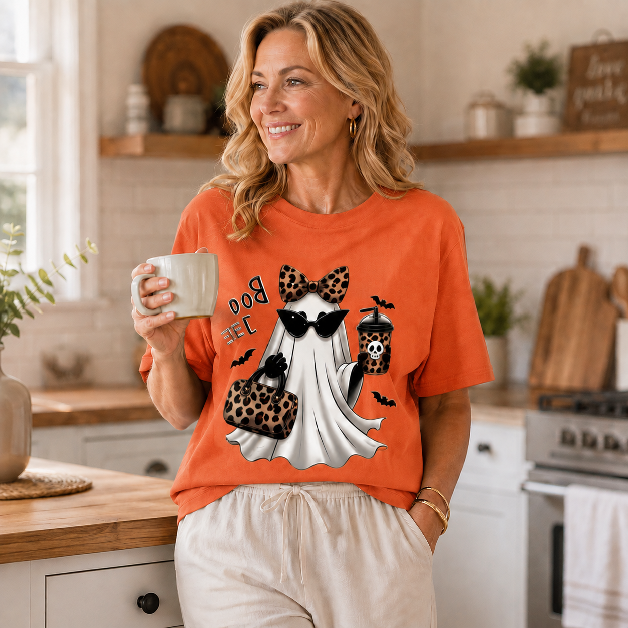 Women's Leopard Ghost "BOO-JEE" Halloween T-Shirt
