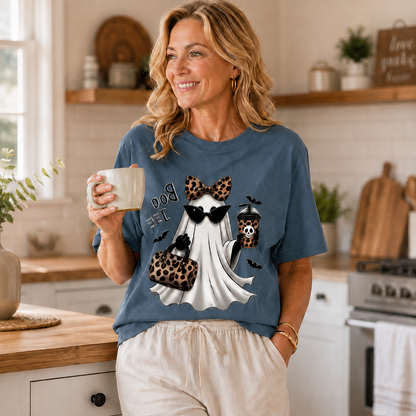 Women's Leopard Ghost "BOO-JEE" Halloween T-Shirt