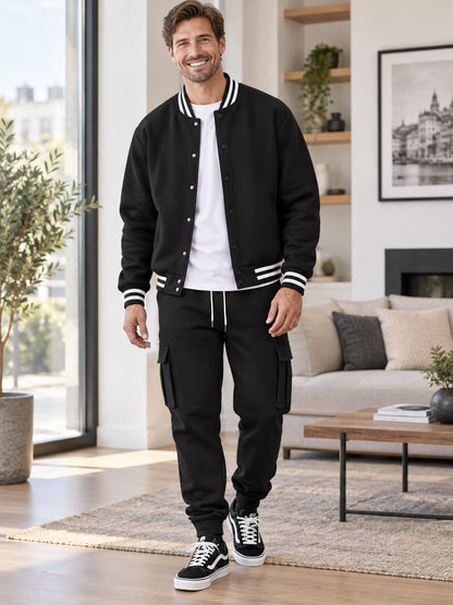 Retro Varsity Bomber Jacket & Cargo Tracksuit Set