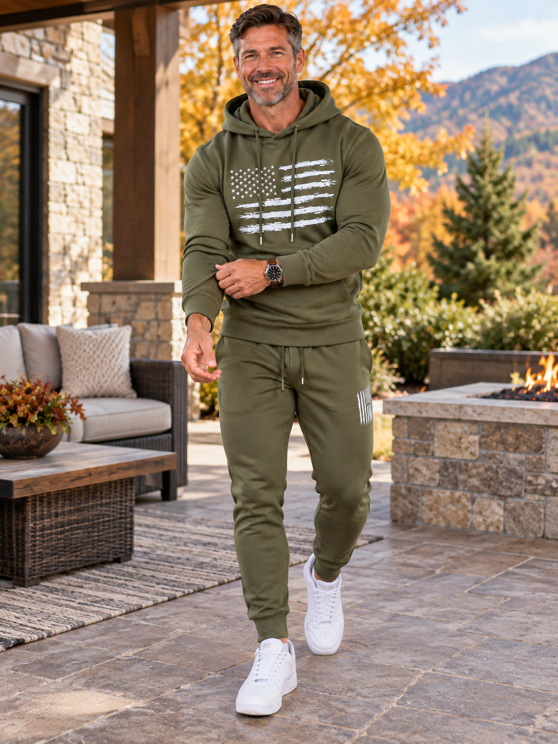 Men's American Flag Hoodie & Tapered Jogger Set
