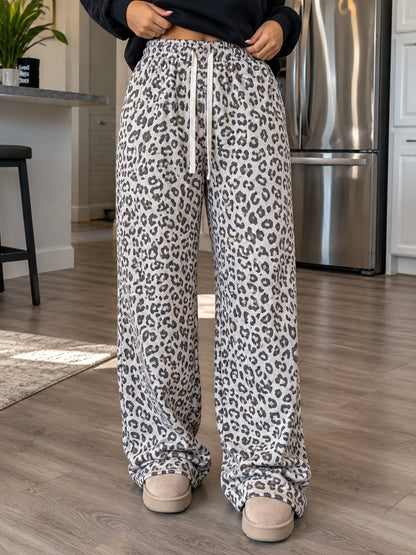 Women's Vintage Leopard Print Wide-Leg Pants