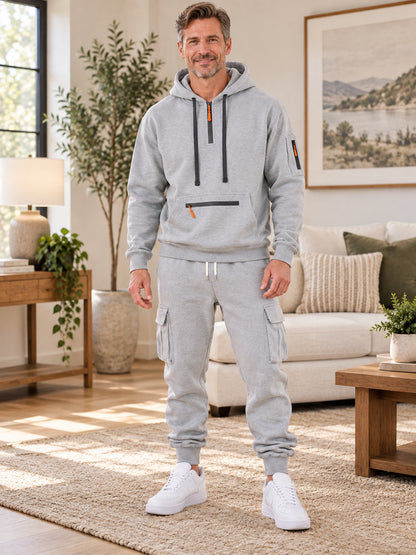 Men's Half-Zip Fleece Hoodie & Cargo Pants Set