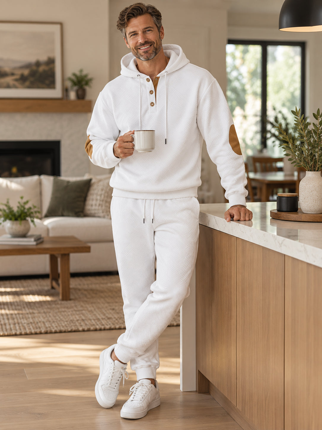 Men’s Geometric Textured Hoodie & Jogger 2-Piece Set