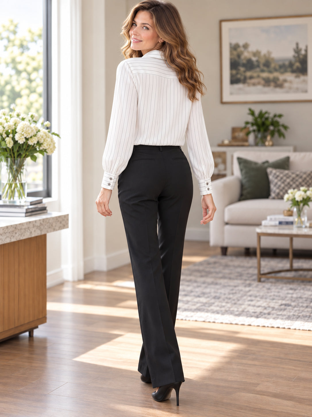 Women’s Vertical Striped Button-Down Blouse