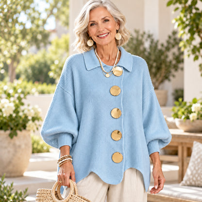 Women's Elegant Ribbed Knit Cardigan with Gold Buttons