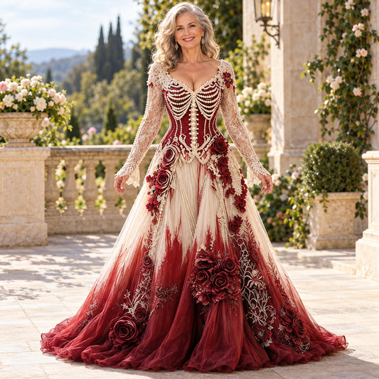 Women's Gothic Rose Halloween Maxi Dress