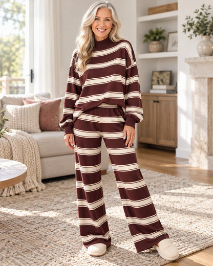 Women’s Striped Mock Neck Two-Piece Set