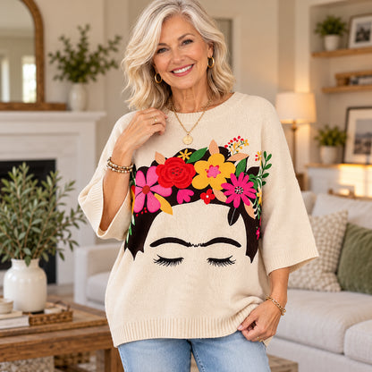 Women's Floral Portrait Knit Sweater
