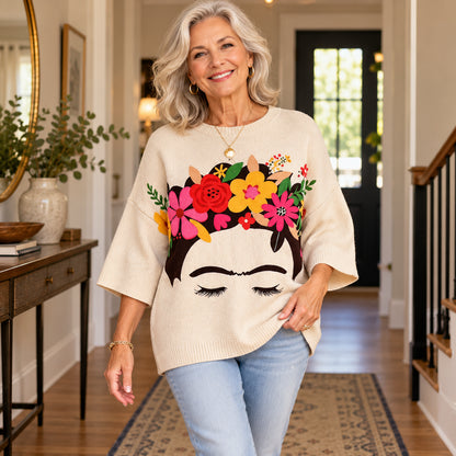 Women's Floral Portrait Knit Sweater