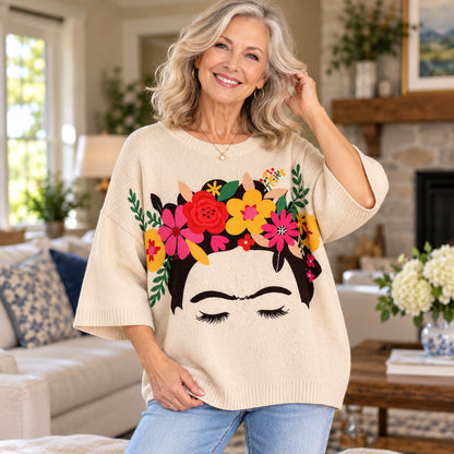 Women's Floral Portrait Knit Sweater