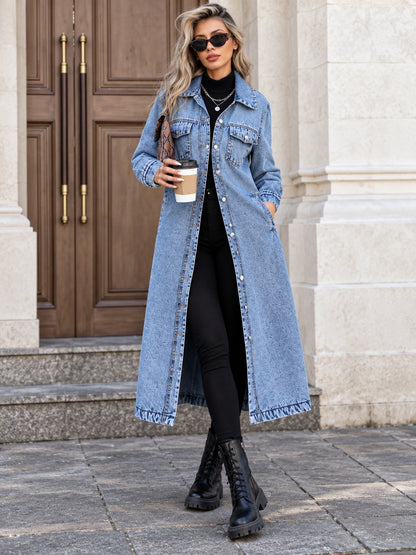 Women's Classic Longline Denim Trench Coat