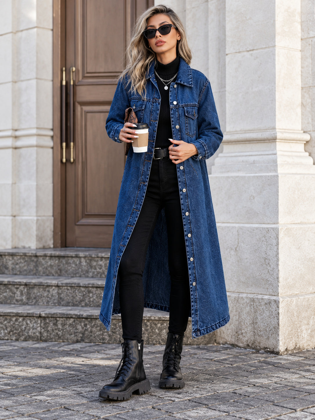Women's Classic Longline Denim Trench Coat