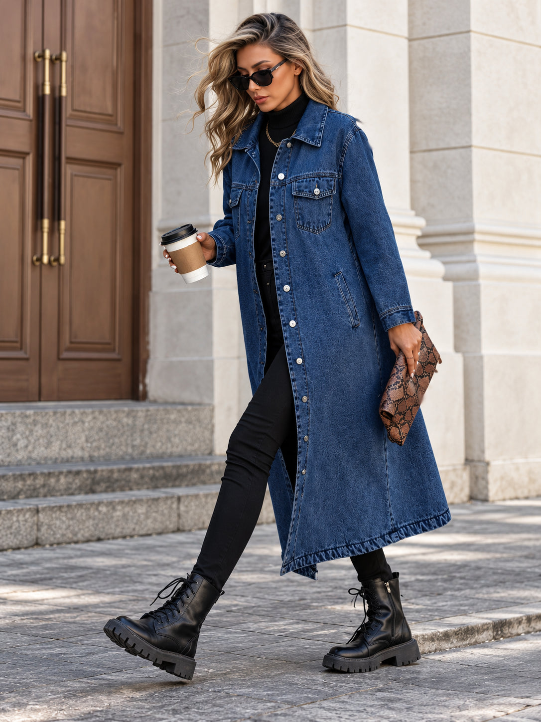 Women's Classic Longline Denim Trench Coat