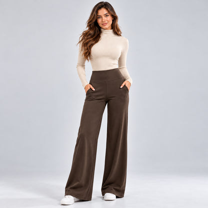 Women's High-Waisted Butt-Lifting Fleece-Lined Wide-Leg Pants