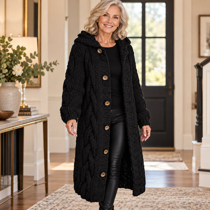 Women's Cozy Chunky Cable Knit Long Hooded Cardigan