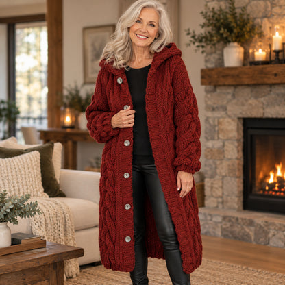 Women's Cozy Chunky Cable Knit Long Hooded Cardigan