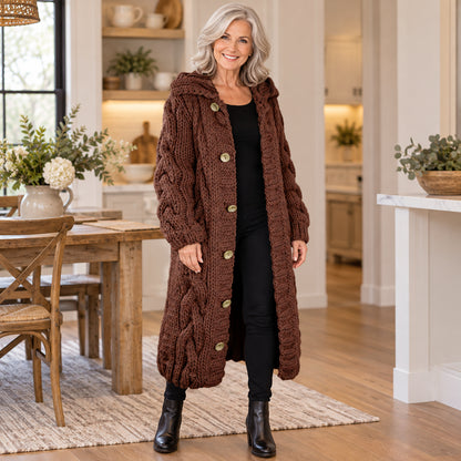 Women's Cozy Chunky Cable Knit Long Hooded Cardigan