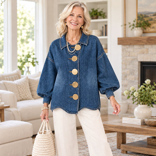 Women's Vintage Washed Denim Cardigan