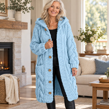 Women's Cozy Chunky Cable Knit Long Hooded Cardigan