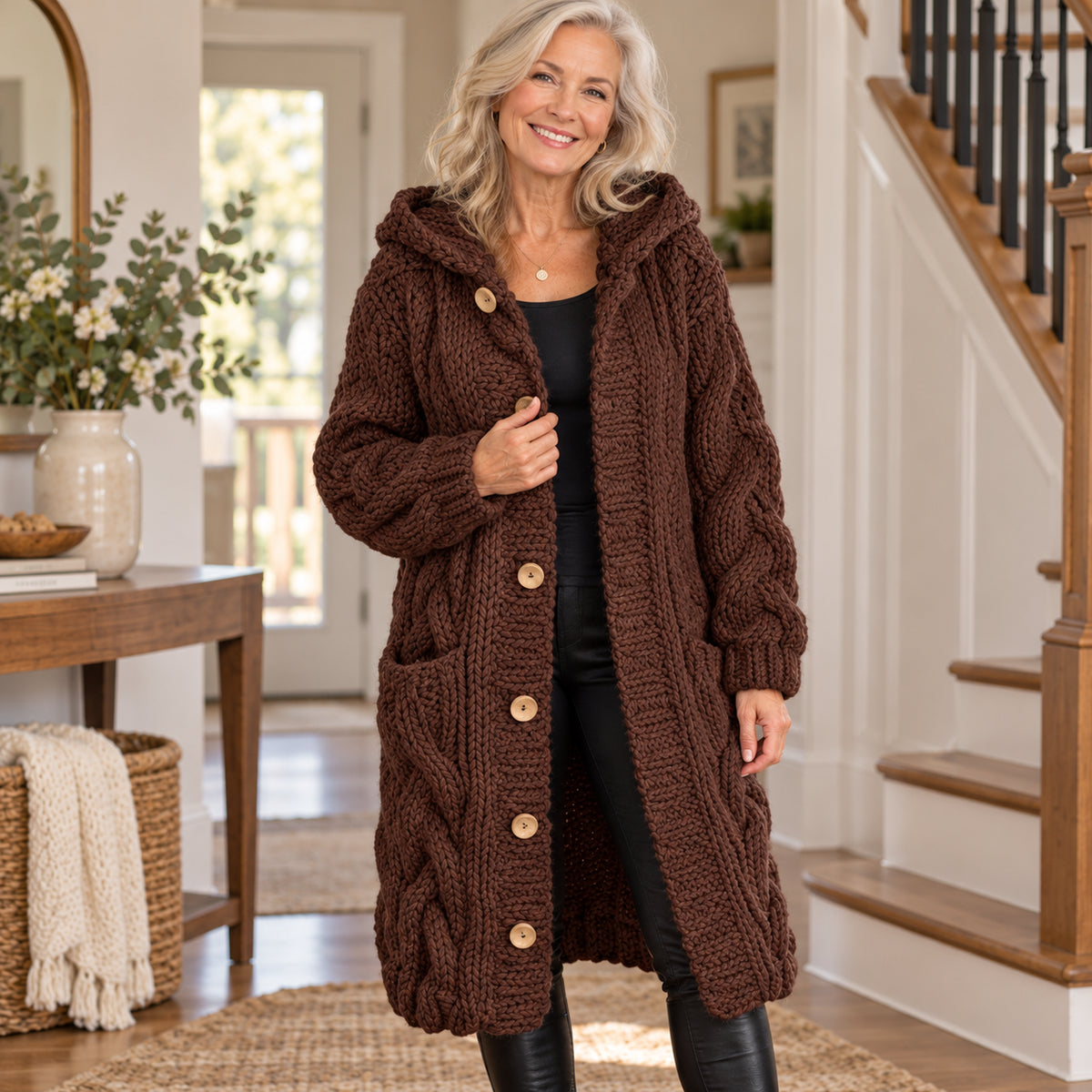 Women's Cozy Chunky Cable Knit Long Hooded Cardigan
