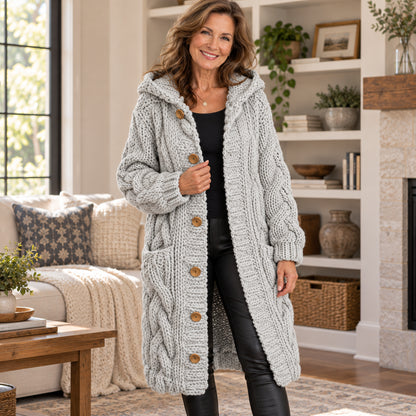 Women's Cozy Chunky Cable Knit Long Hooded Cardigan