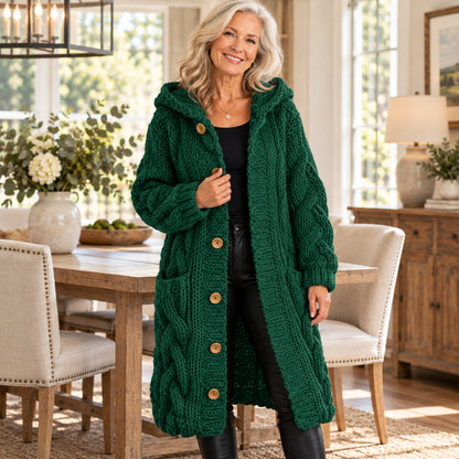 Women's Cozy Chunky Cable Knit Long Hooded Cardigan