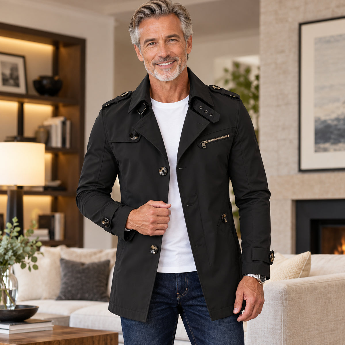 Men's Classic Mid-Length Trench Coat