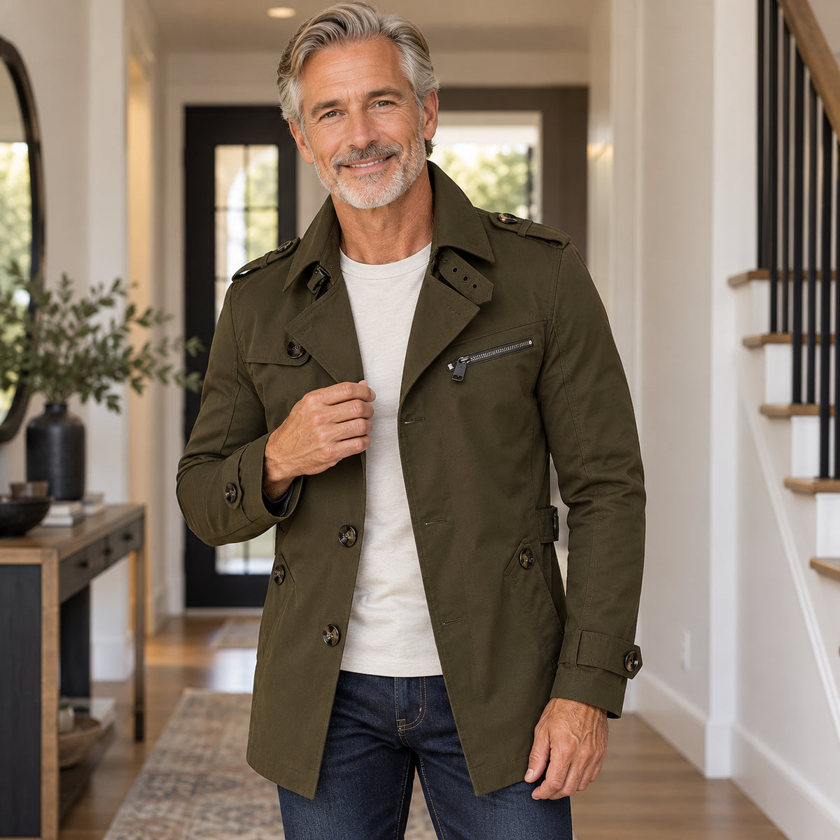 Men's Classic Mid-Length Trench Coat