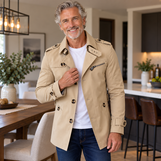 Men's Classic Mid-Length Trench Coat