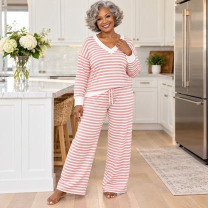 Women's Plus Size Striped Casual Two-Piece Outfit