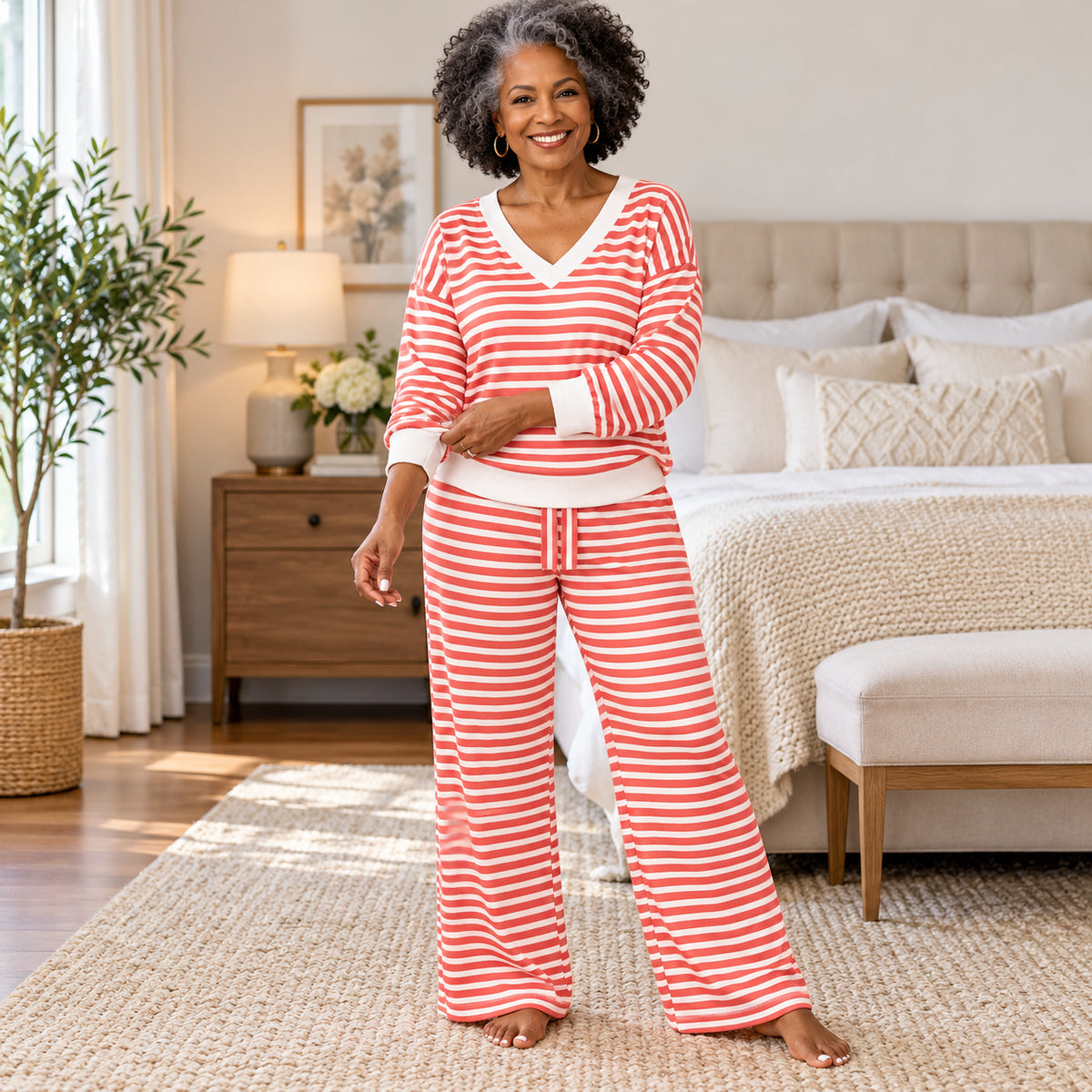Women's Plus Size Striped Casual Two-Piece Outfit