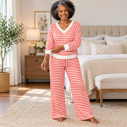 Women's Plus Size Striped Casual Two-Piece Outfit