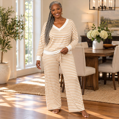 Women's Plus Size Striped Casual Two-Piece Outfit