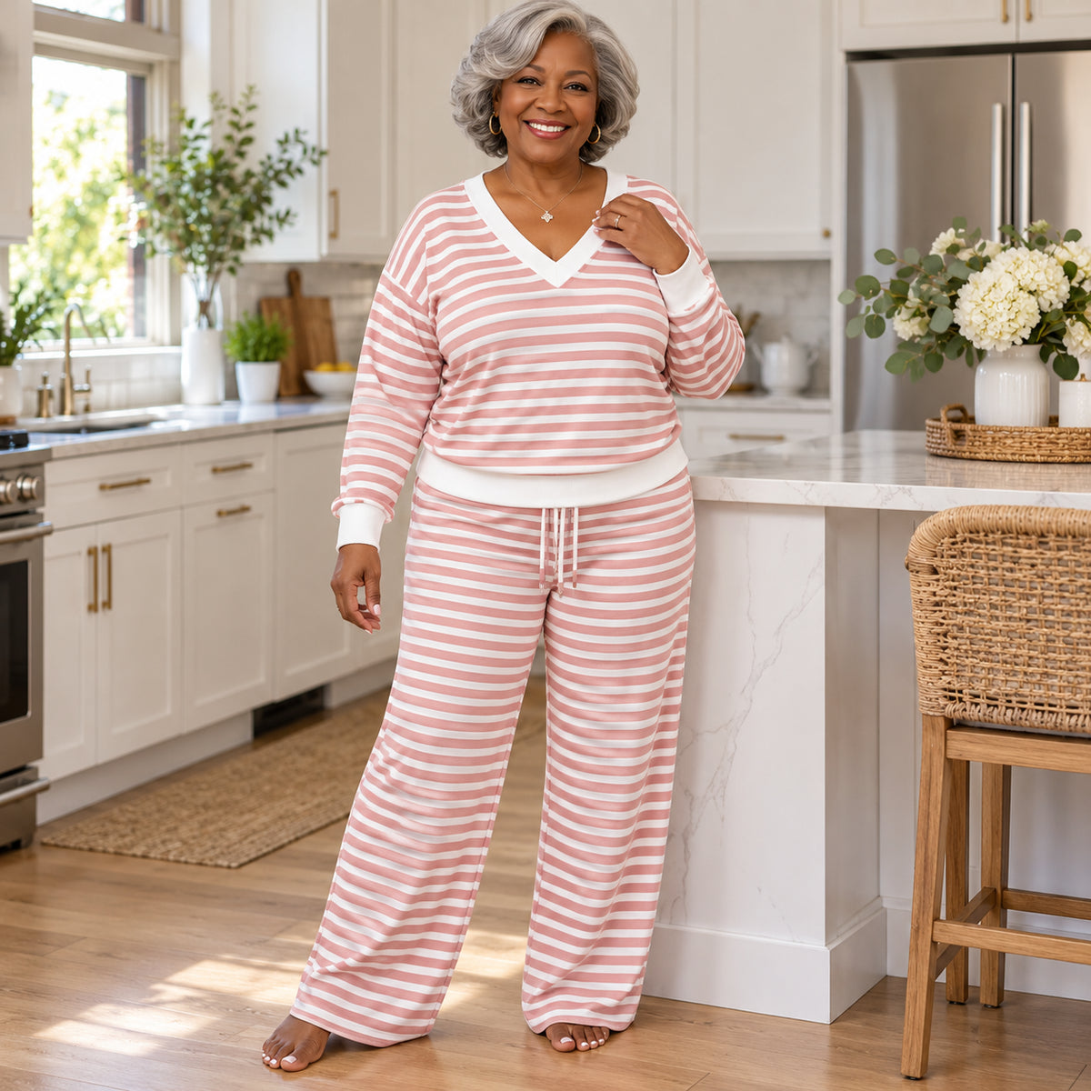 Women's Plus Size Striped Casual Two-Piece Outfit