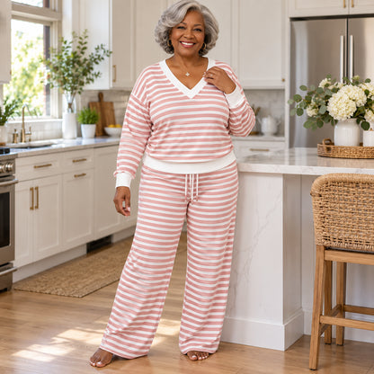 Women's Plus Size Striped Casual Two-Piece Outfit